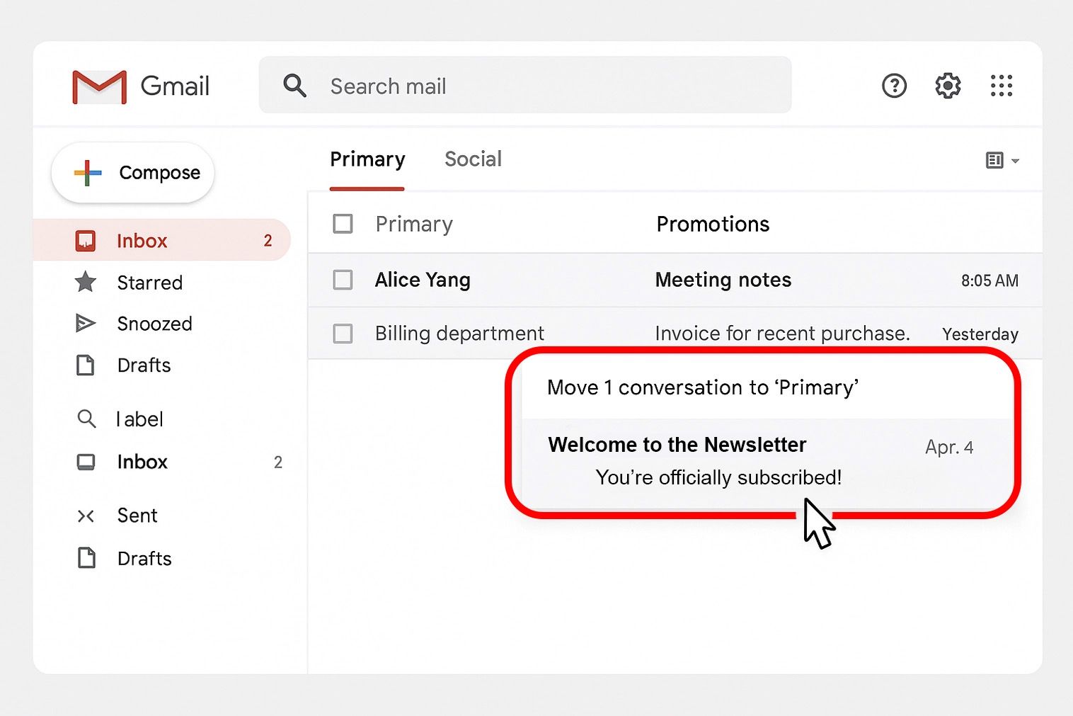 move email into the promo tab
